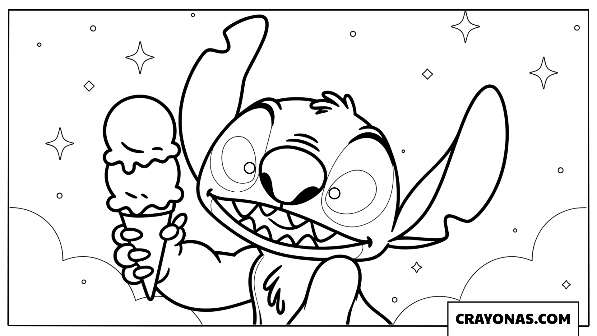 Stitch holding a giant ice cream cone coloring page