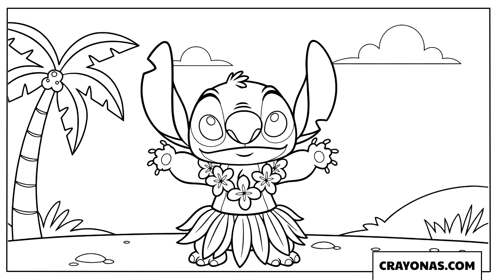 Stitch in a Hula Grass Skirt Coloring Page