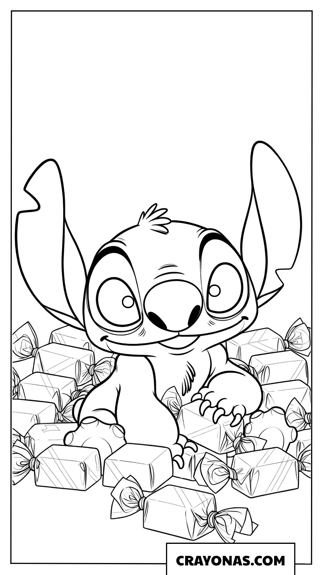 Stitch in a Pile of Christmas Candy Coloring Page