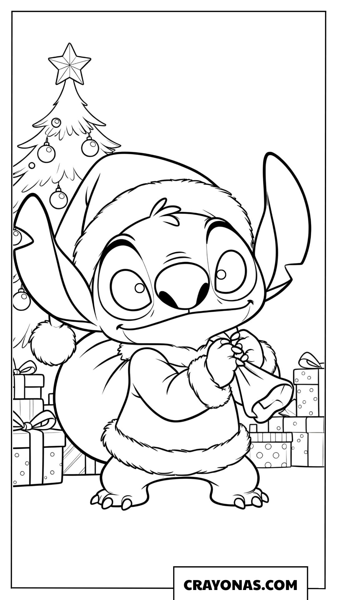 Stitch wearing a Santa Claus outfit coloring page