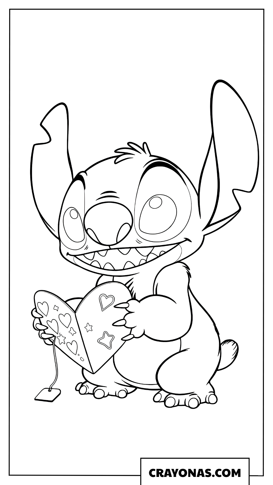 Stitch with a Valentine Heart Letter Coloring Page