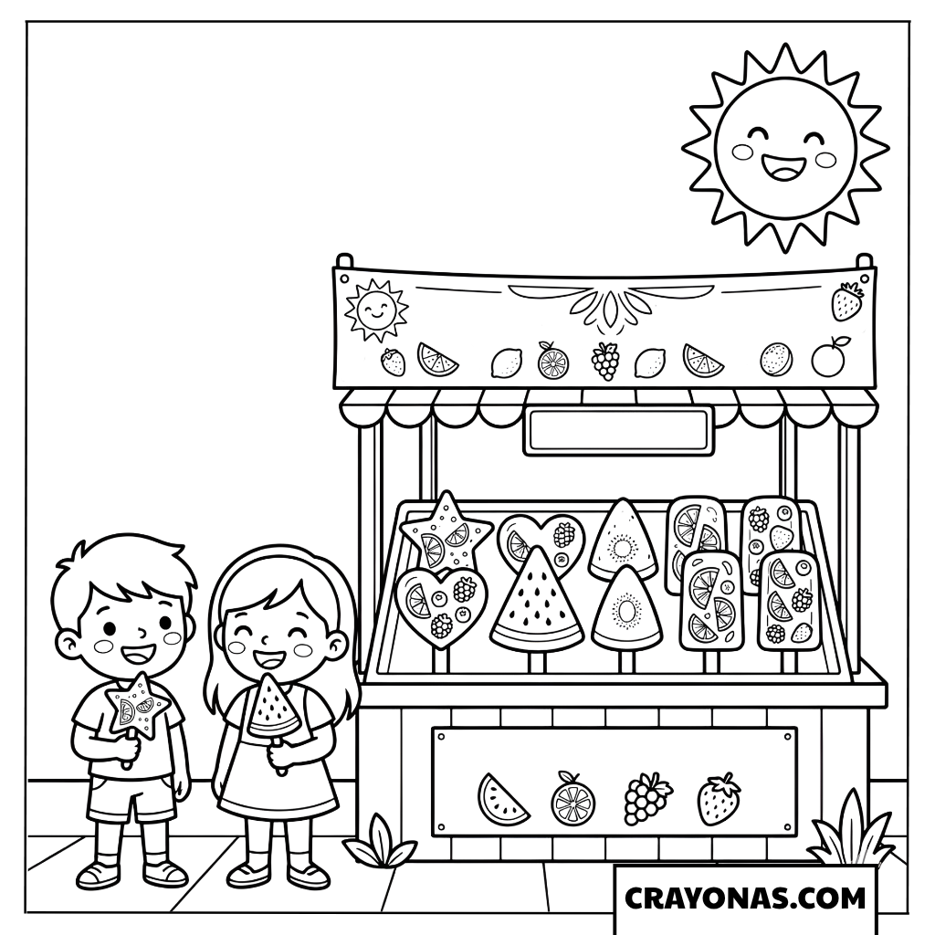 Summer Ice Cream Stand Coloring Page