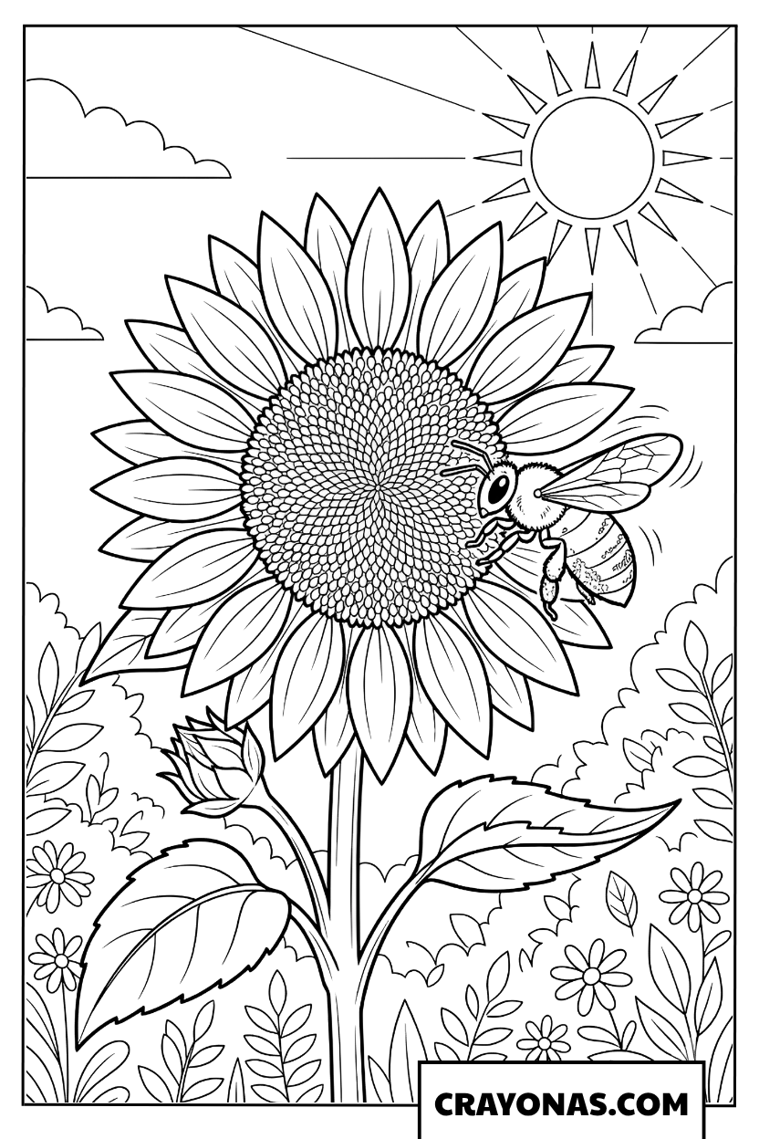 Sun-Kissed Sunflower Coloring Page