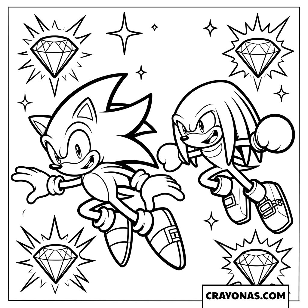 Super Sonic and Hyper Knuckles Flying Coloring Page