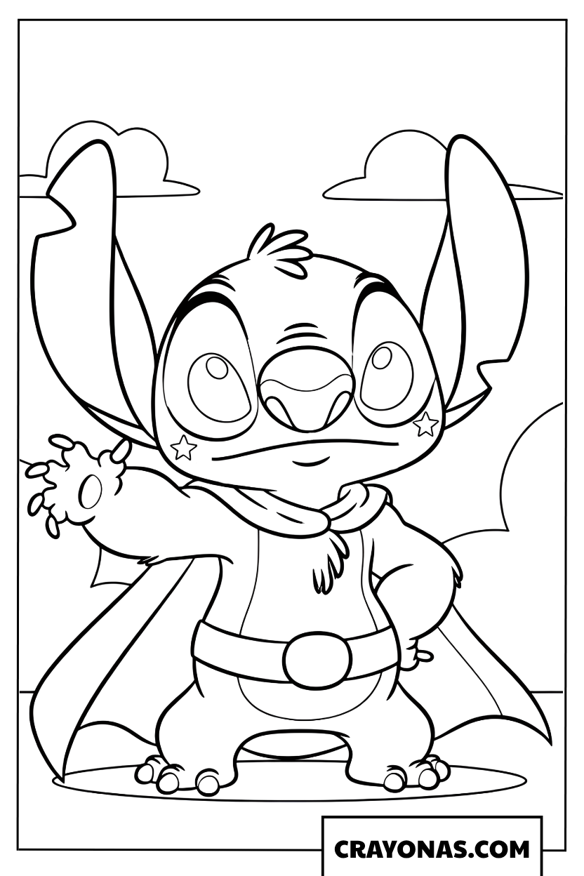 Superhero Stitch with Cape Coloring Page