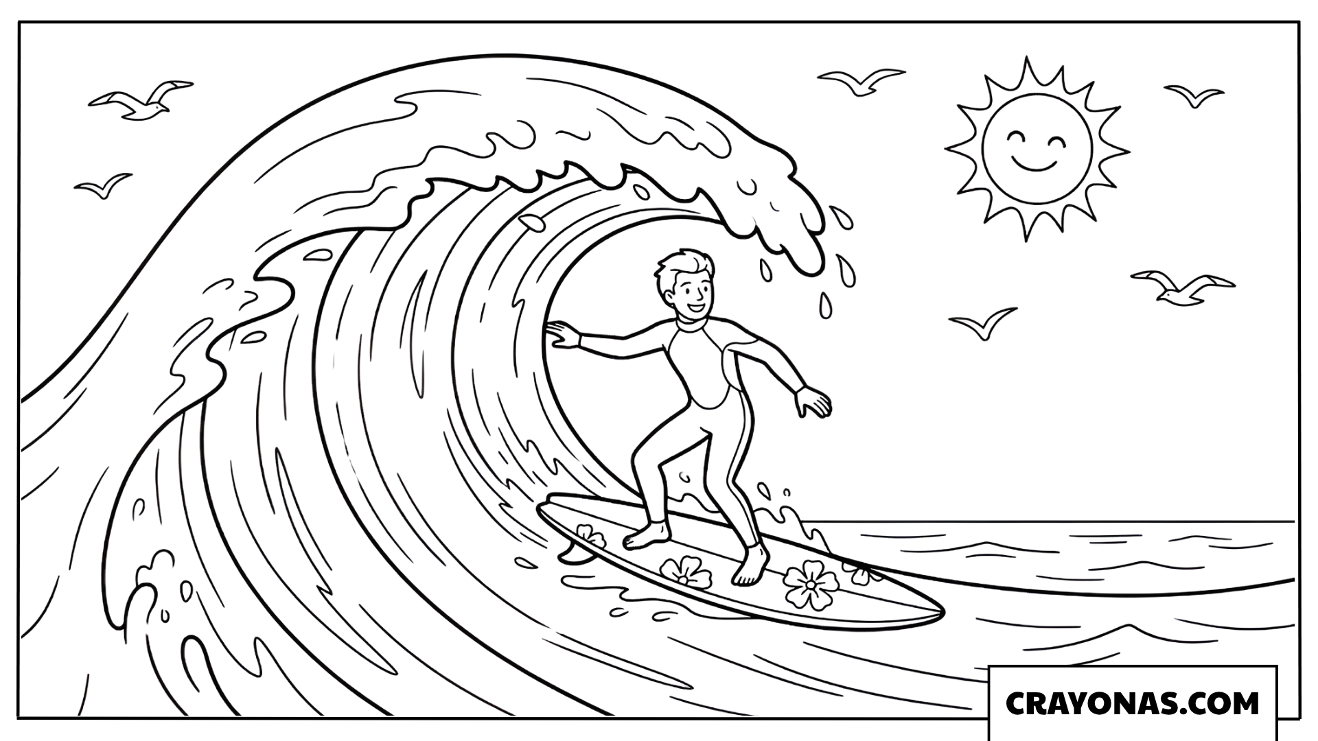 Surfer Catching a Big Wave Coloring Page
