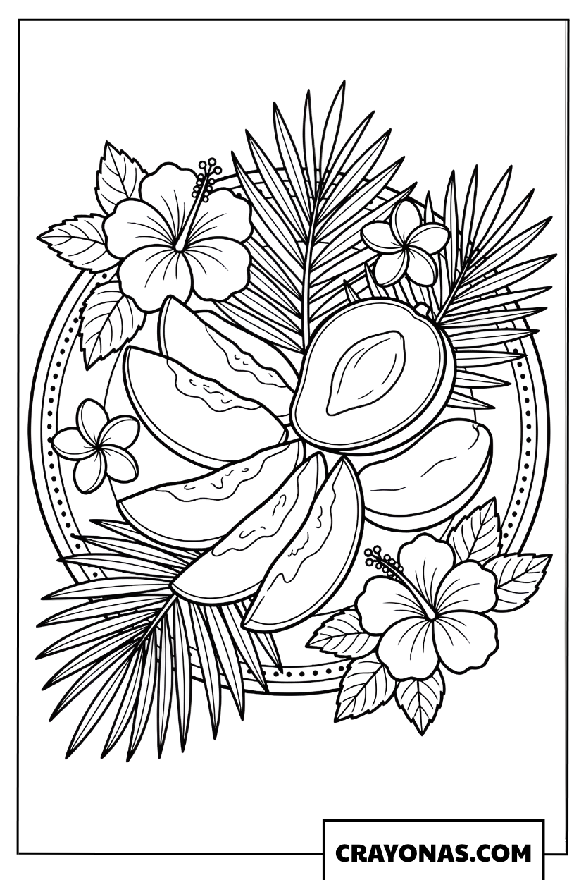 Tropical Fruit Platter Coloring Page