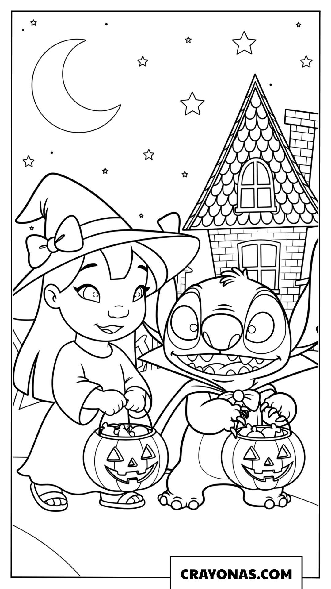 Witch Lilo and Spooky Stitch Halloween coloring page
