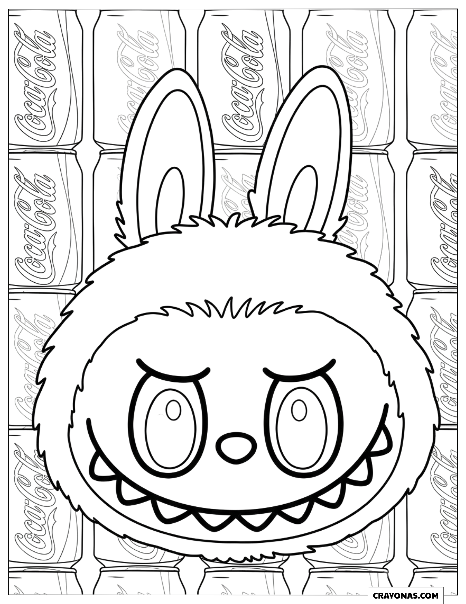Labubu and Pop-Art Coca Cola Cans Coloring Page for Kids