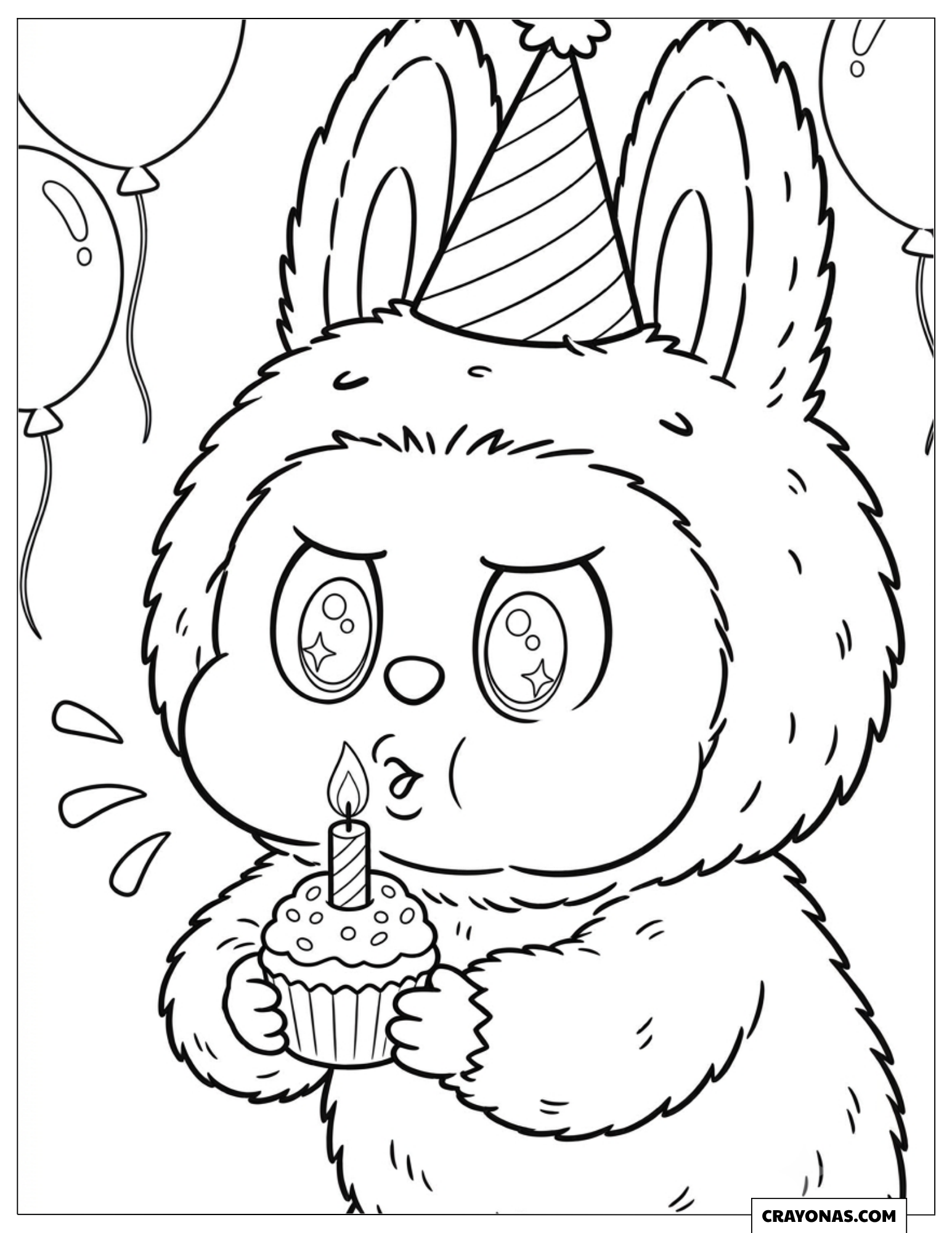 Labubu Blowing out a Birthday Candle Coloring Sheet for Preschooler