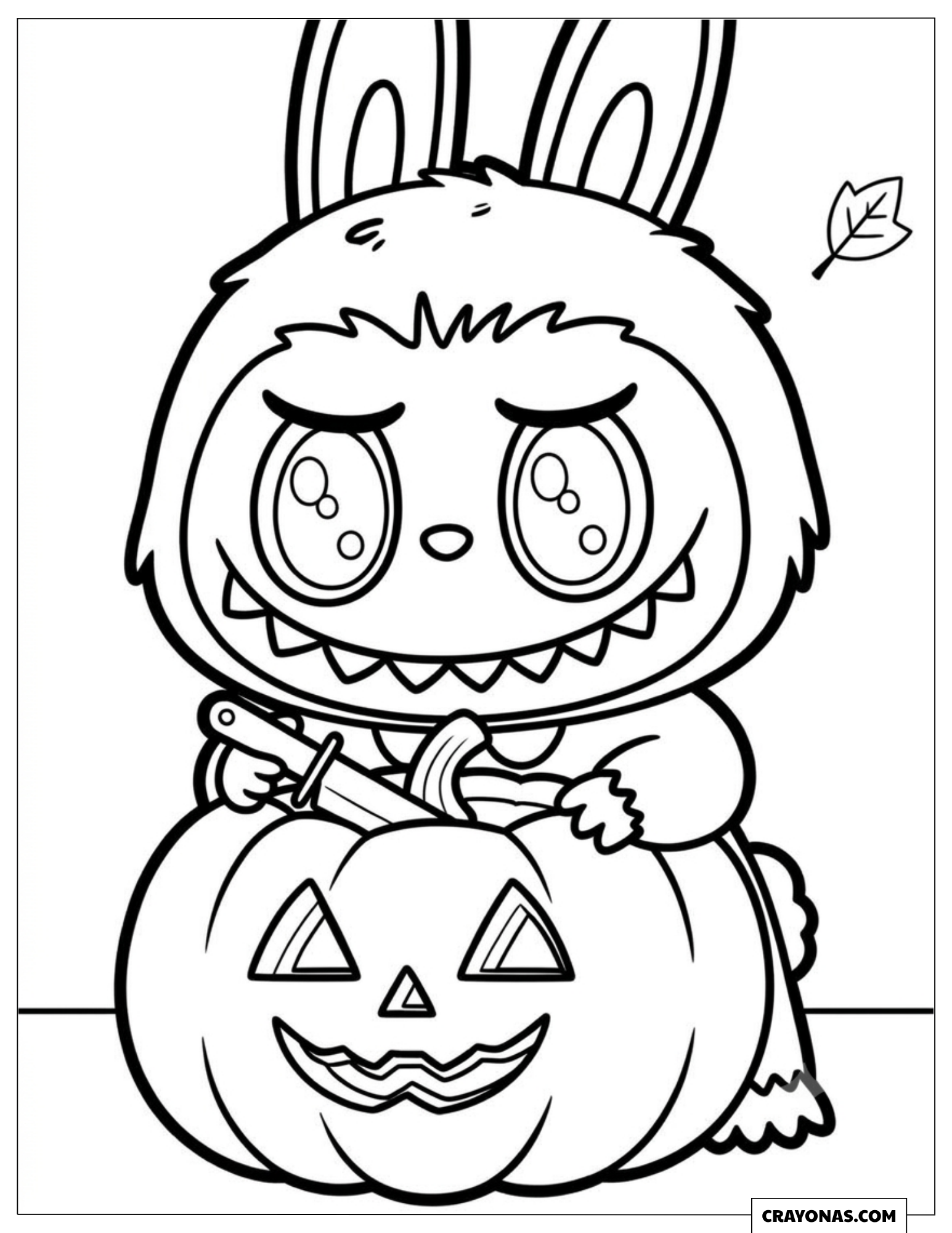 Labubu Carving a Giant Pumpkin Coloring Page for Preschooler