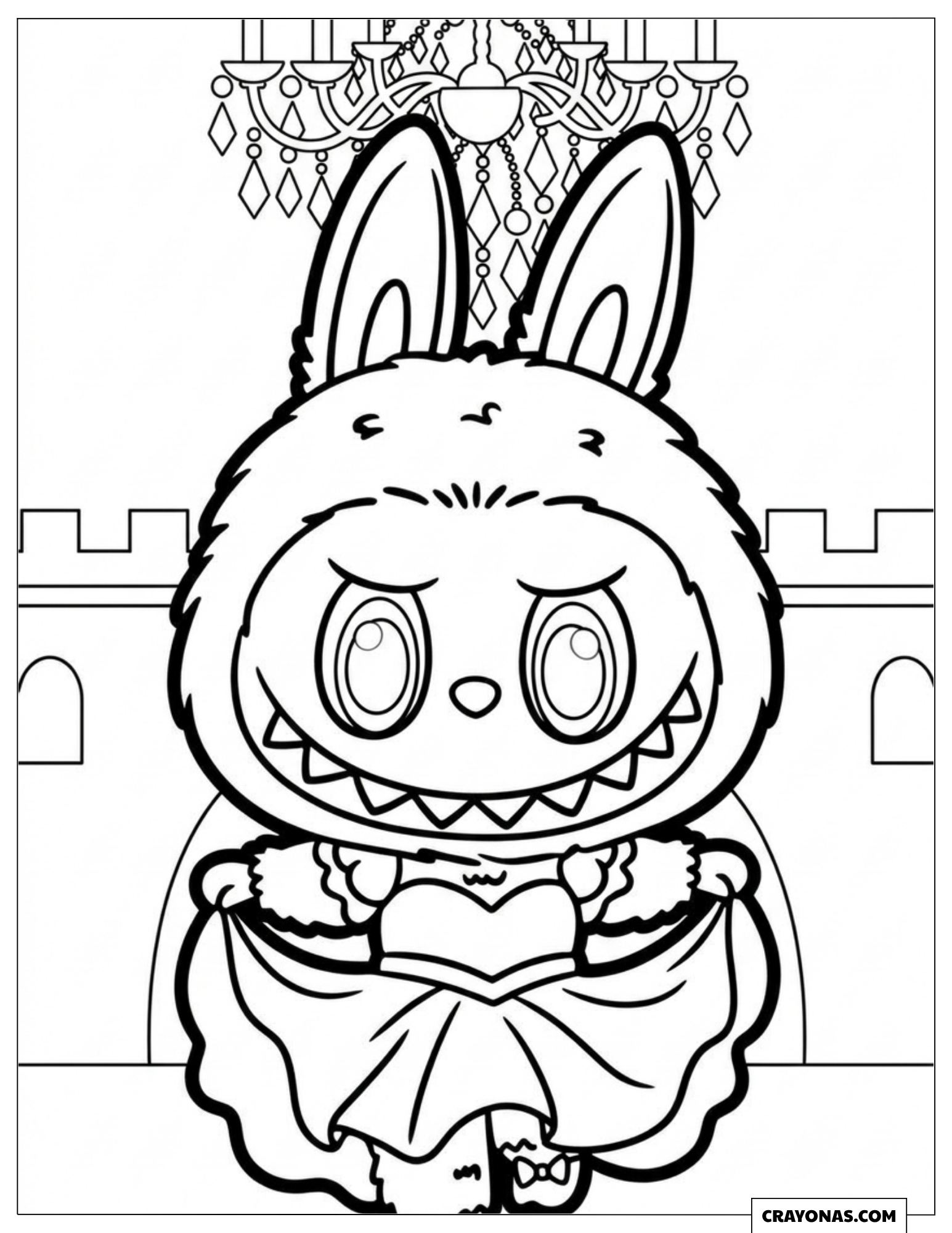 Labubu Dancing at the Royal Ball Coloring Page
