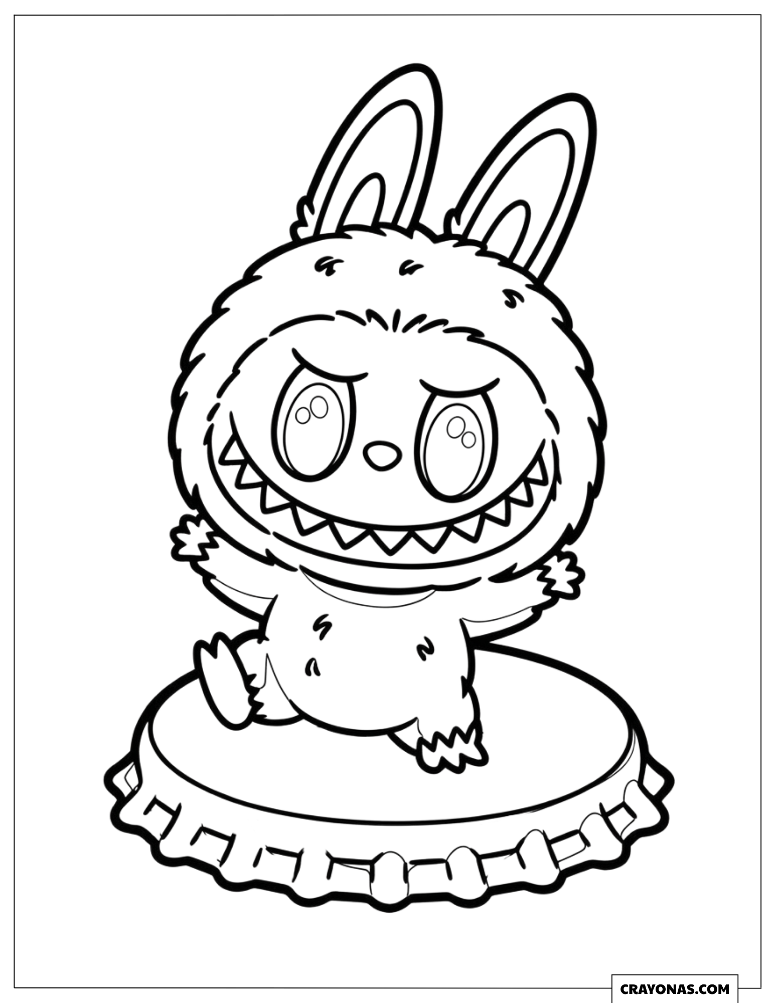 Labubu Jumping on a Bottle Cap Coloring Sheet for Preschooler