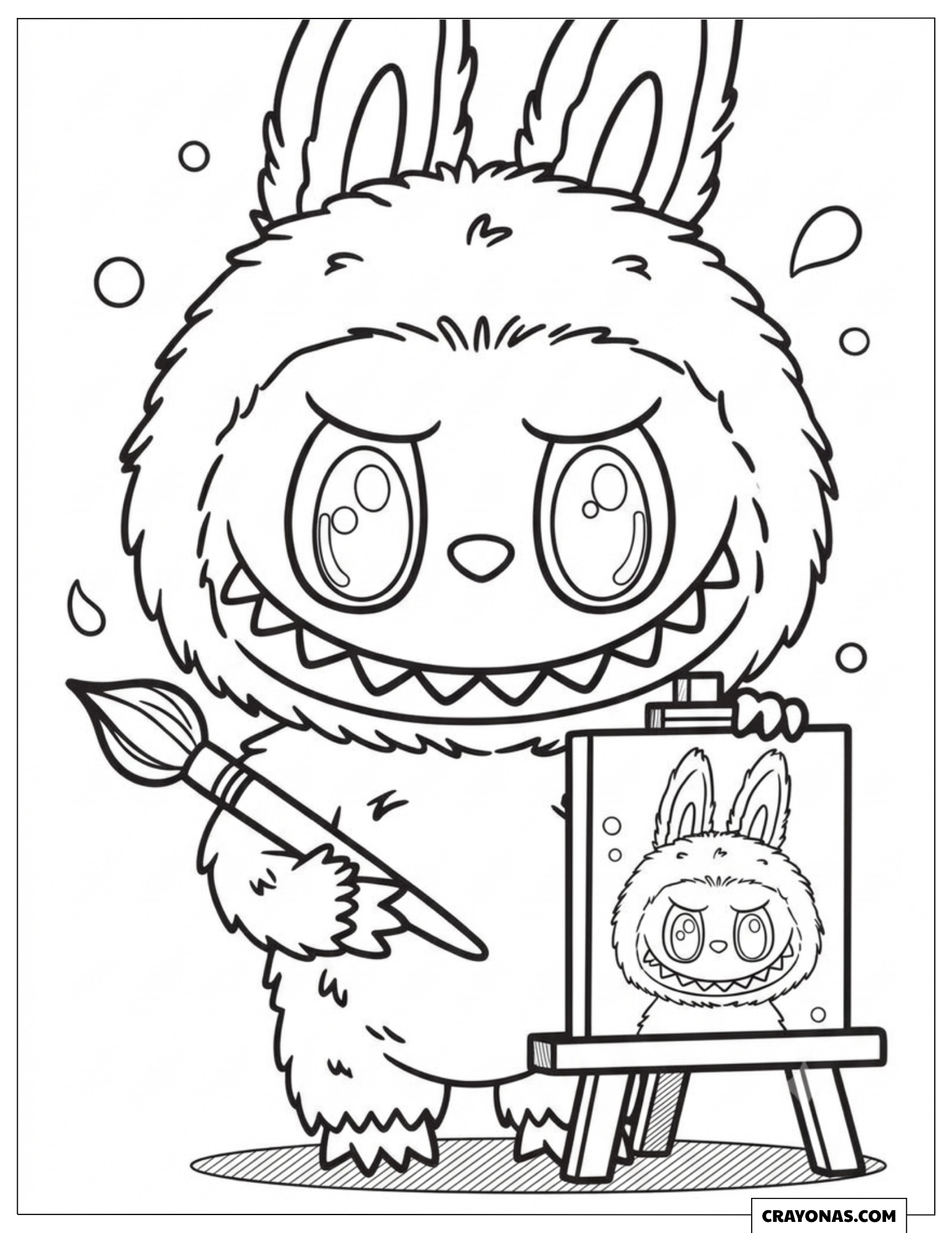 Labubu Painting a Portrait Coloring Page for Preschooler