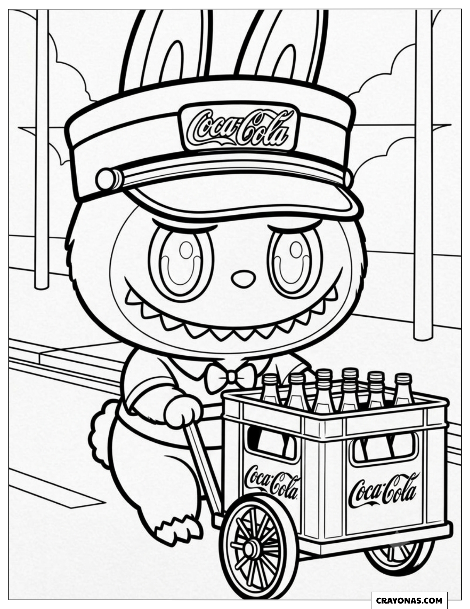 Labubu Pushing a Soda Cart coloring sheet