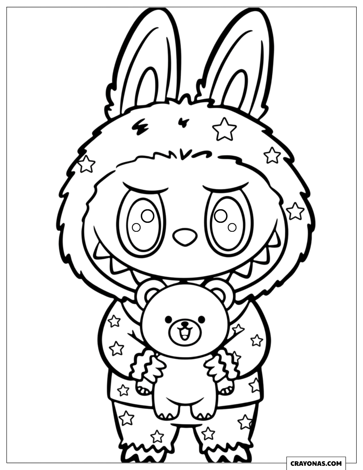 Labubu Sleeping with Teddy Bear coloring sheet