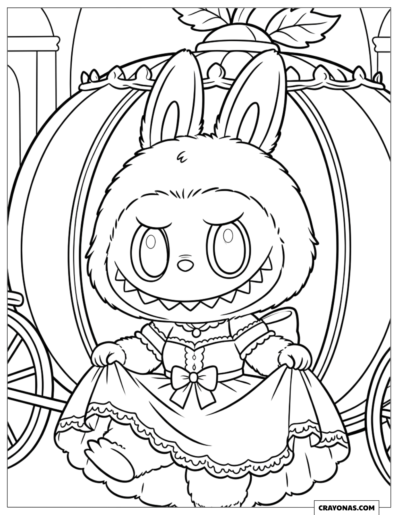 Labubu Stepping out of a Pumpkin Carriage to Color