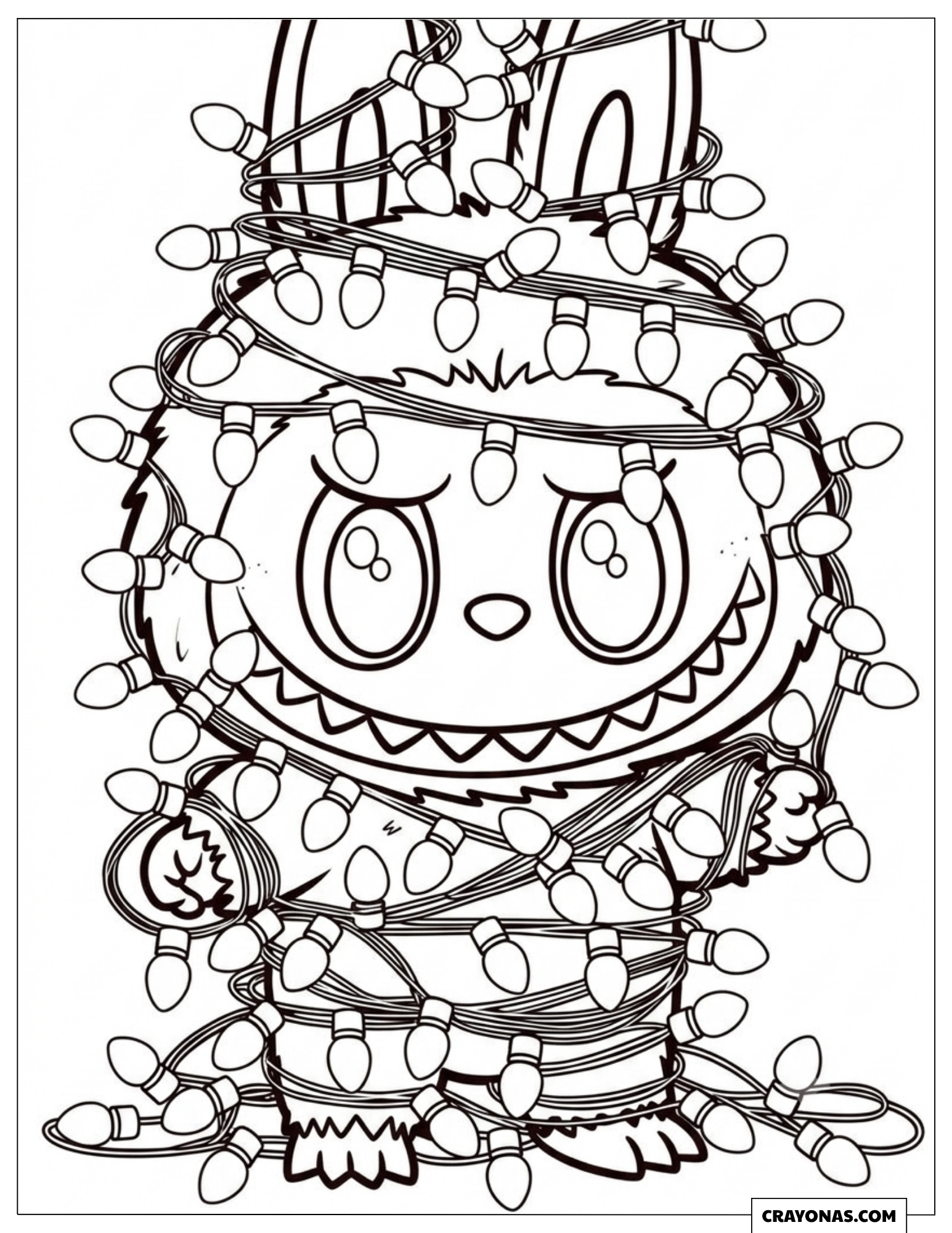 Labubu Tangled in Christmas Lights Coloring Page