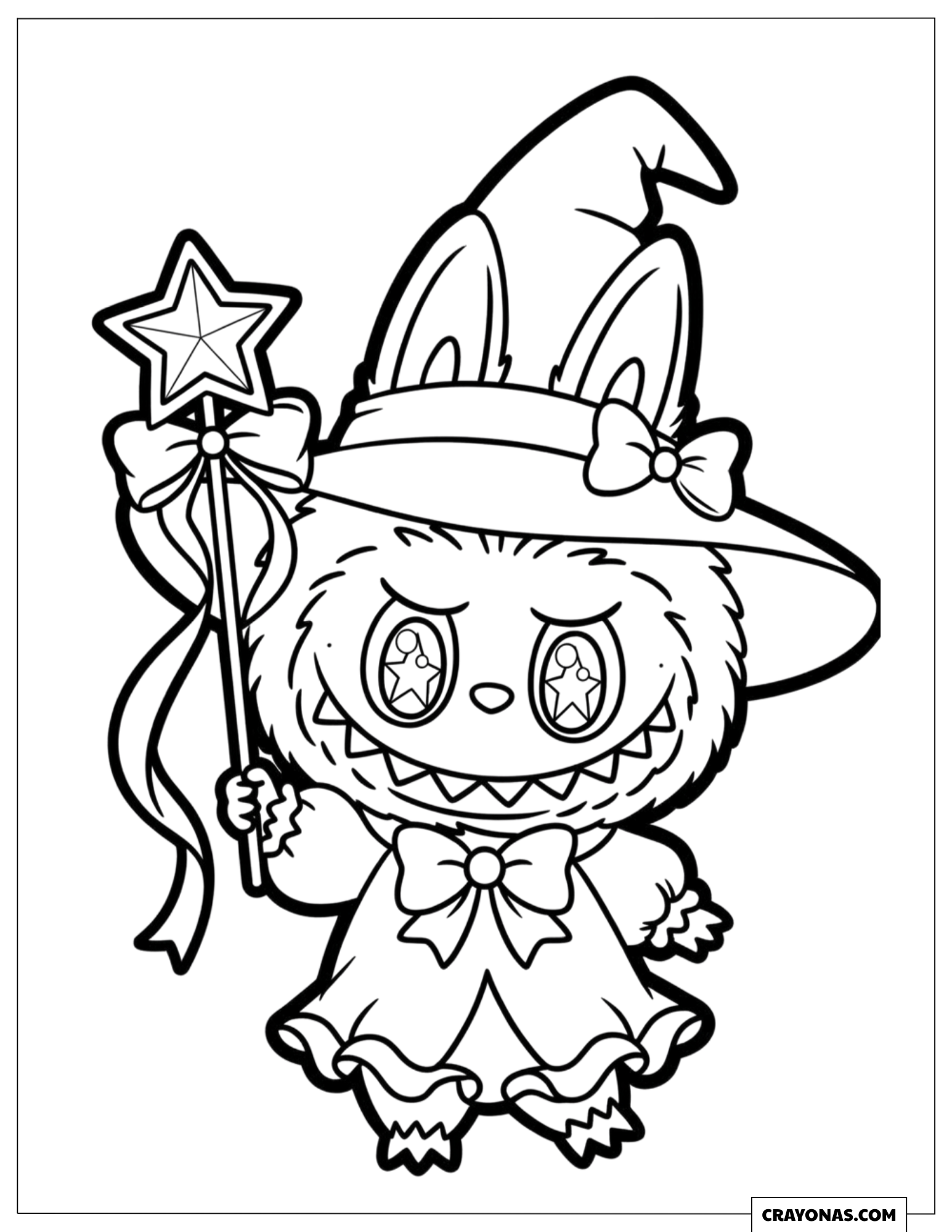 Labubu Waving a Magic Wand Coloring Sheet for Kids
