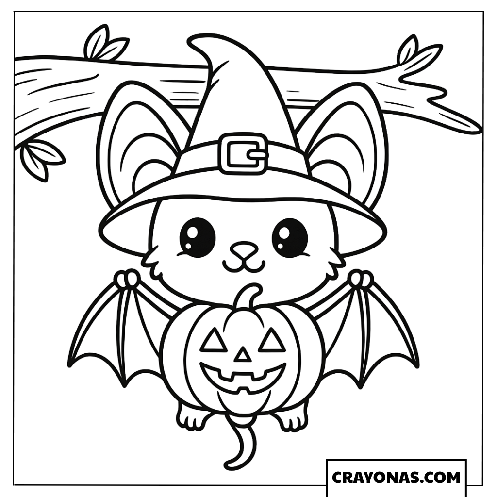 Bat-Witch Cat Coloring Page