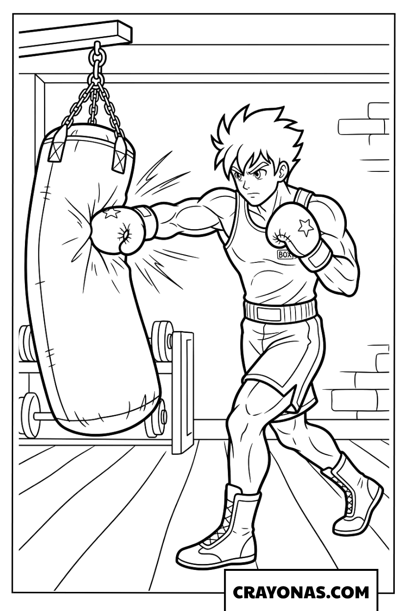Anime Boy Boxing Punching Bag Coloring Page