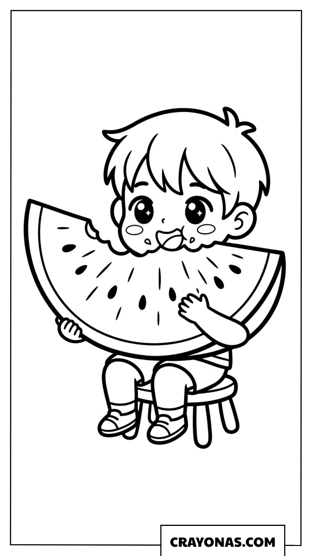 Anime Boy Eating Watermelon Coloring Page