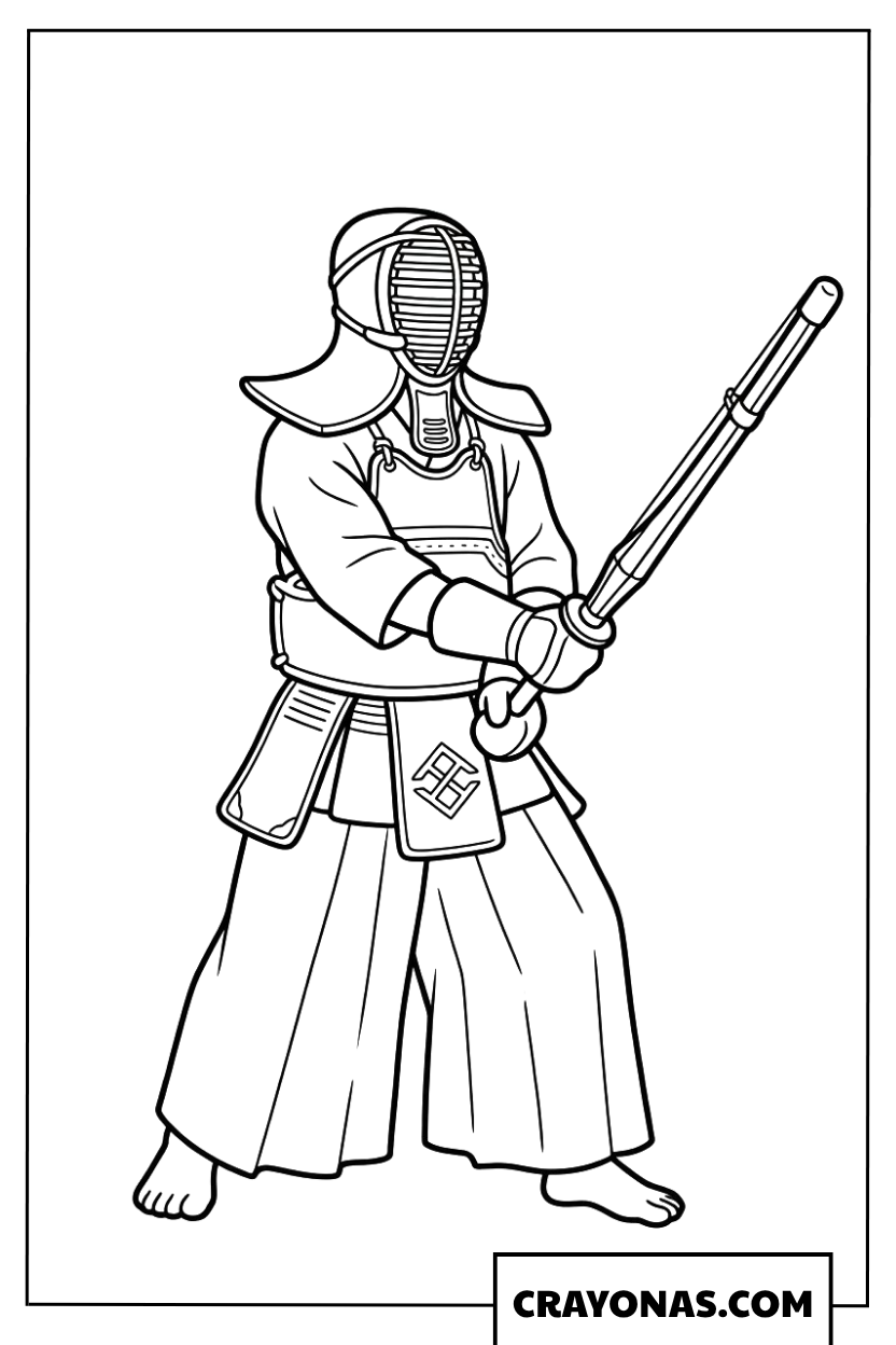 Anime Boy Kendo Practice Coloring Page