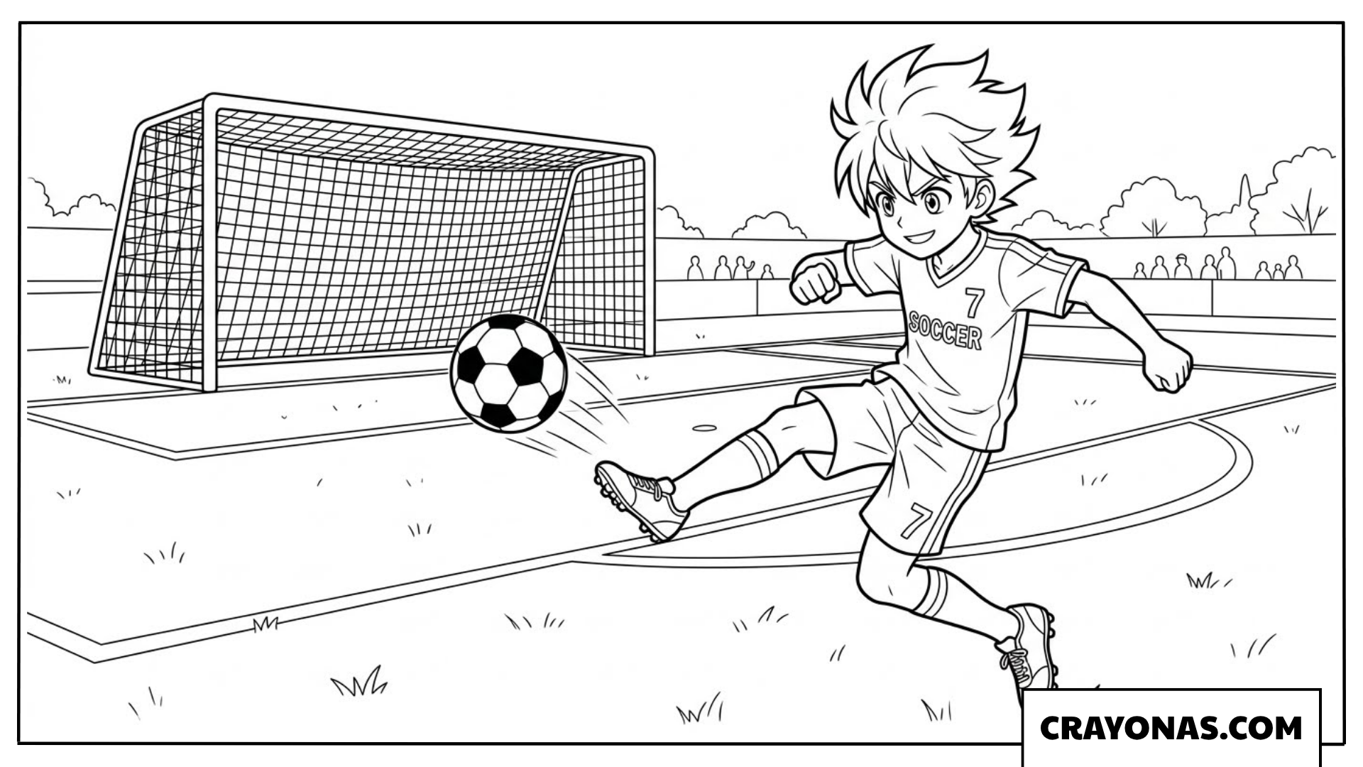Anime Boy Playing Soccer Coloring Page
