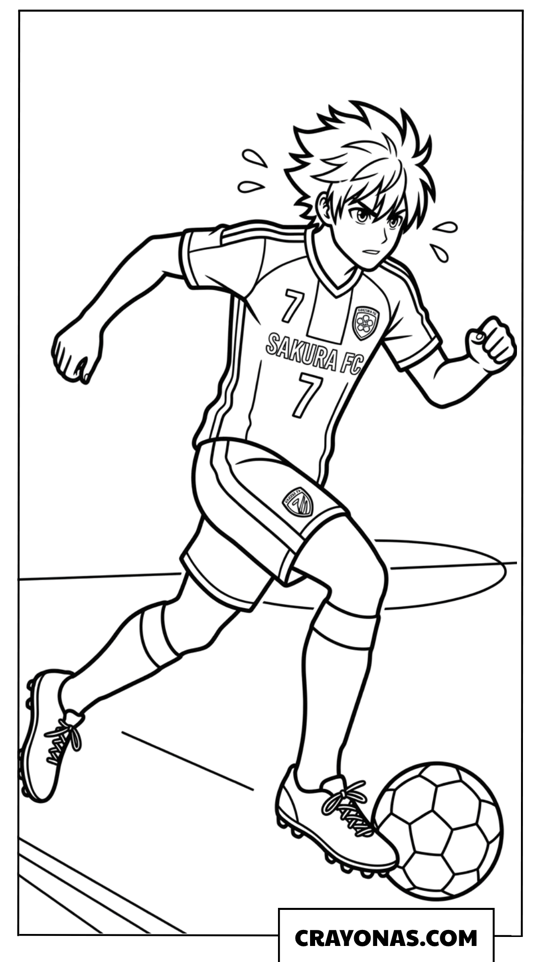 Anime Boy Running With Soccer Ball Coloring Page