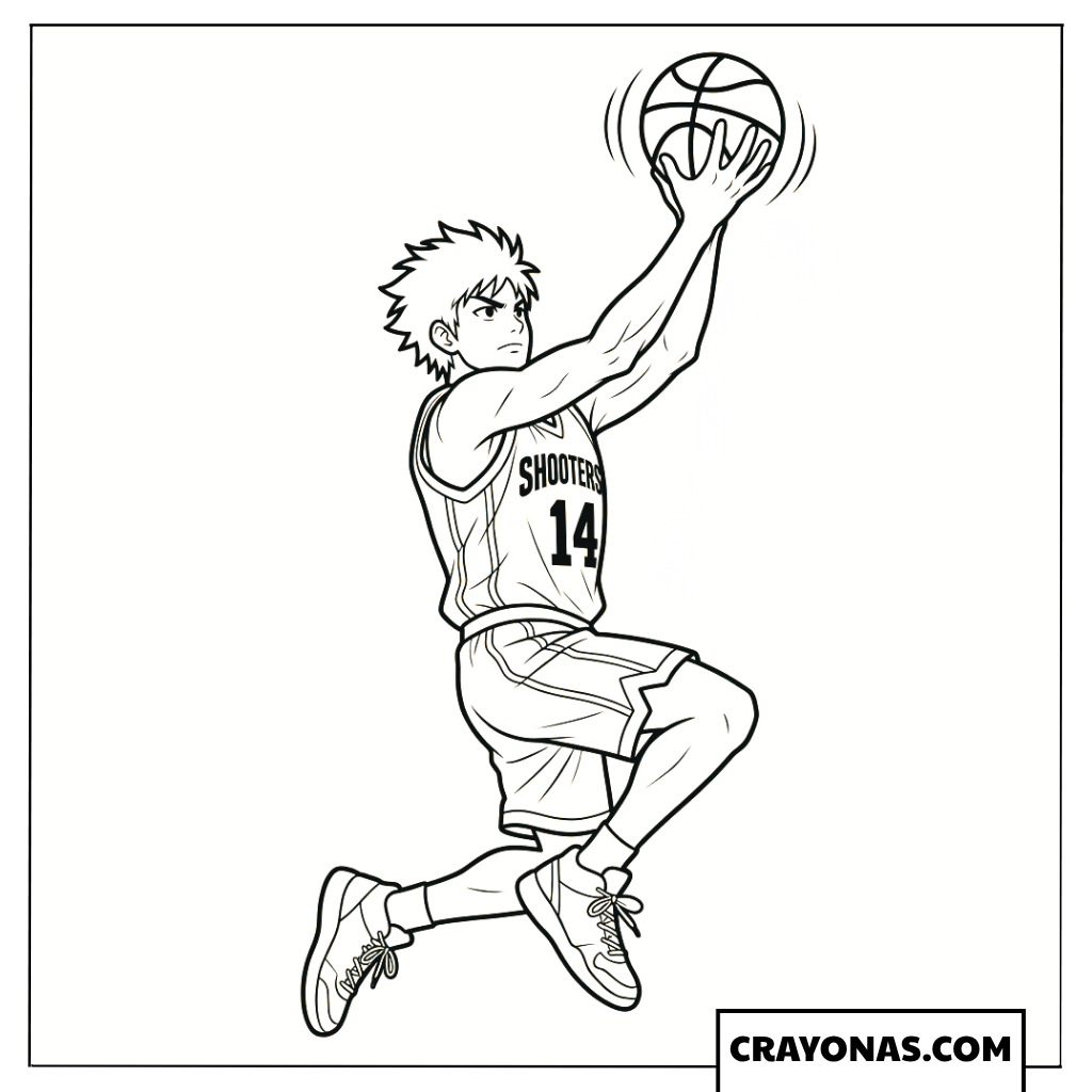 Anime Boy Shooting Basketball Coloring Page