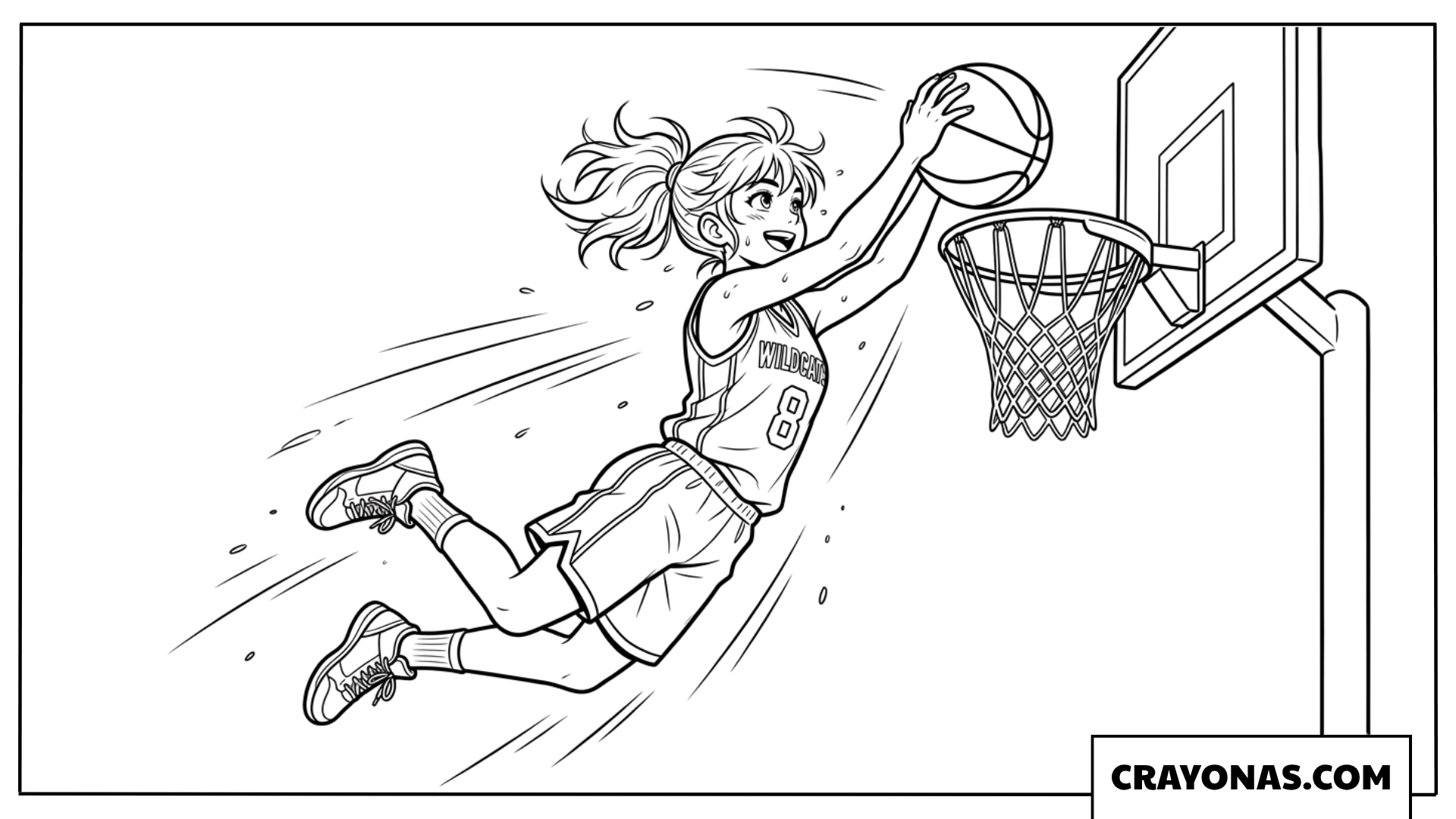 Anime Girl Dunking Basketball Coloring Page