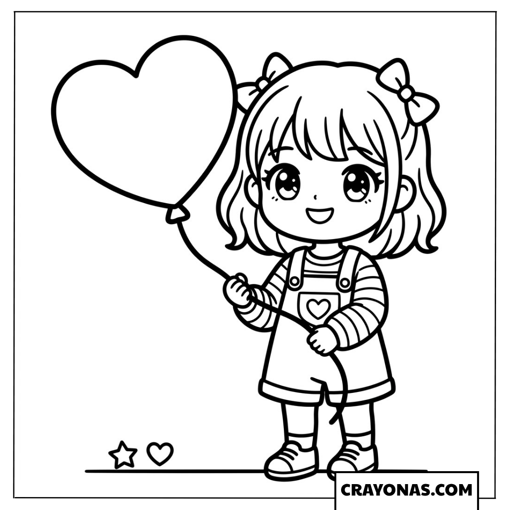 Anime Girl Holding Heart Balloon Coloring Page