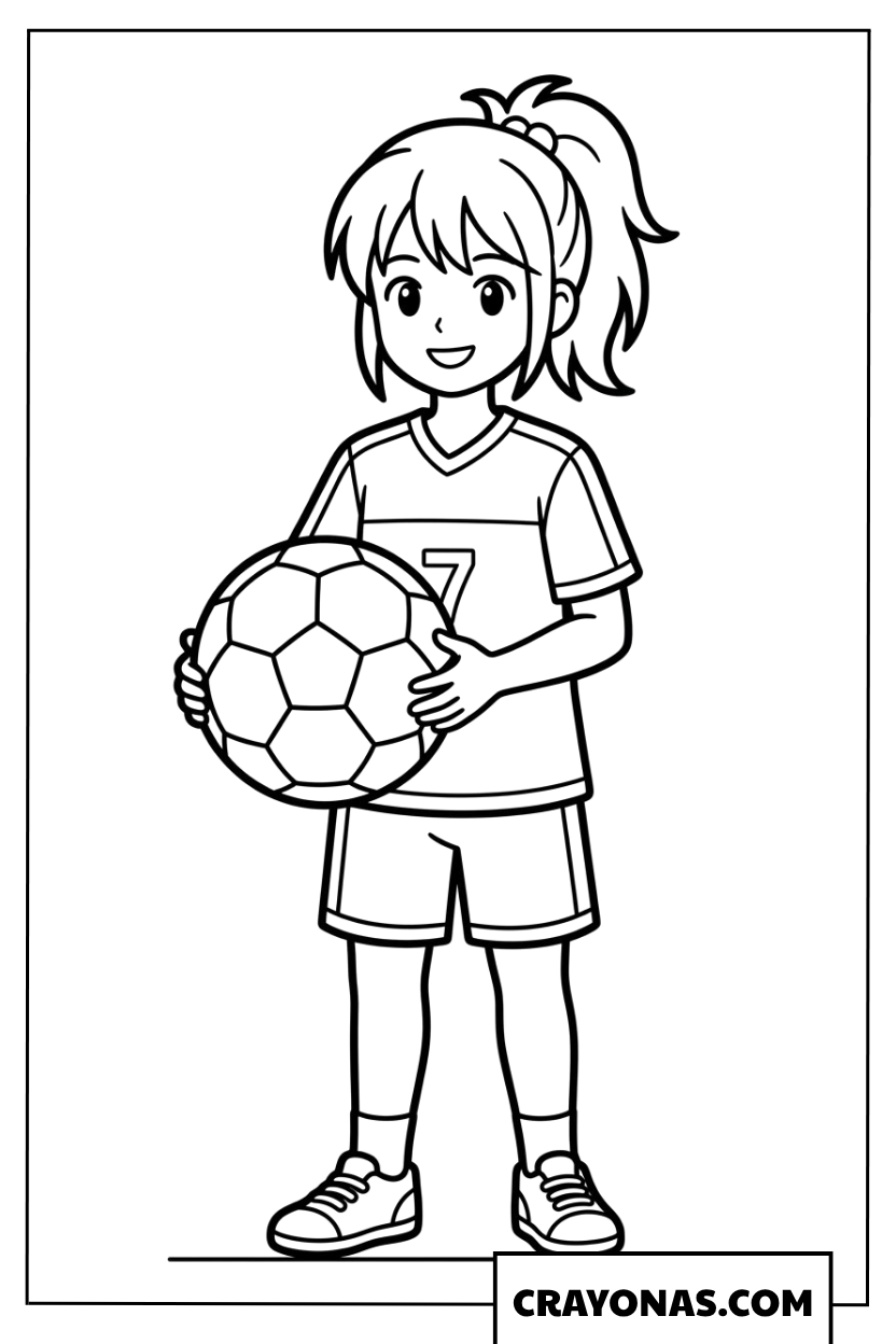 Anime Girl Holding Soccer Ball Coloring Page