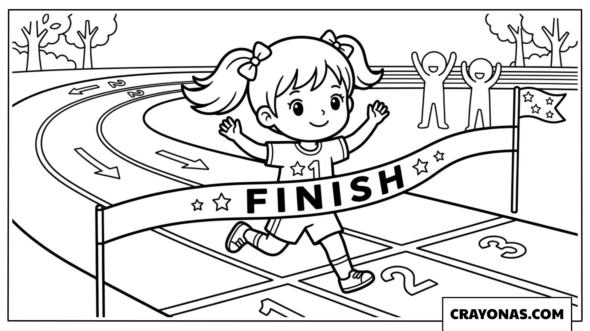 Anime Girl Running to Finish Line Coloring Page