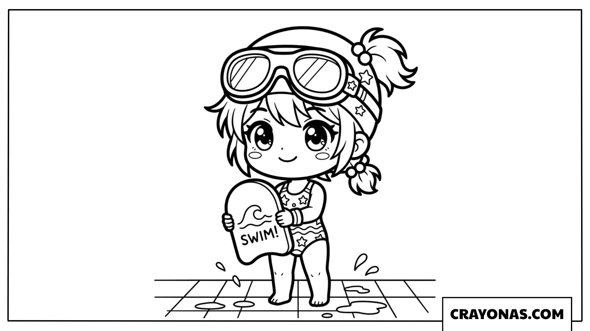 Anime Girl Swimming Coloring Page