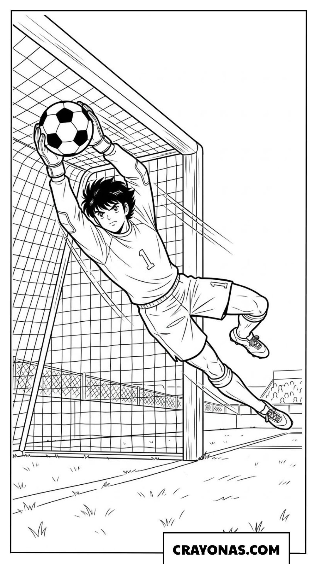 Anime Goalkeeper Saving Ball Coloring Page