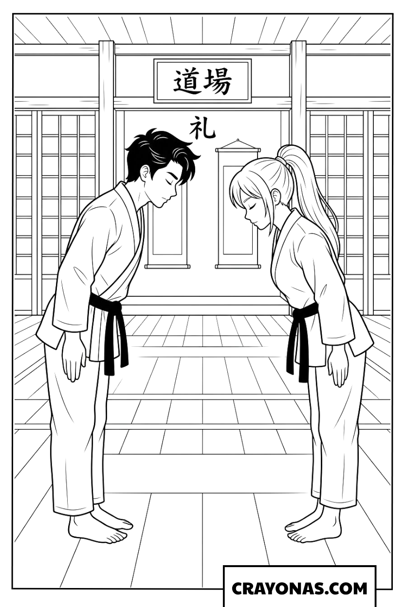 Anime Karate Bowing Coloring Page