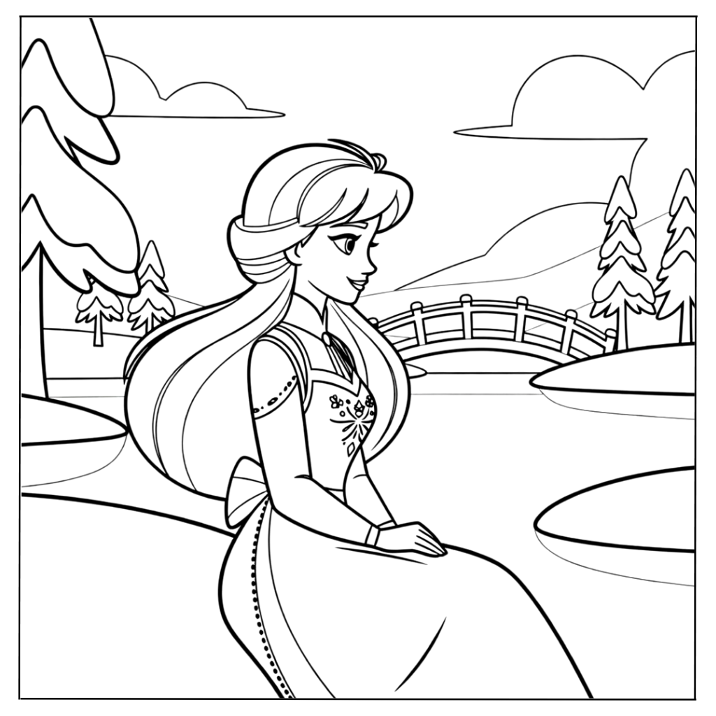 Anna Admiring the Winter View Coloring Page