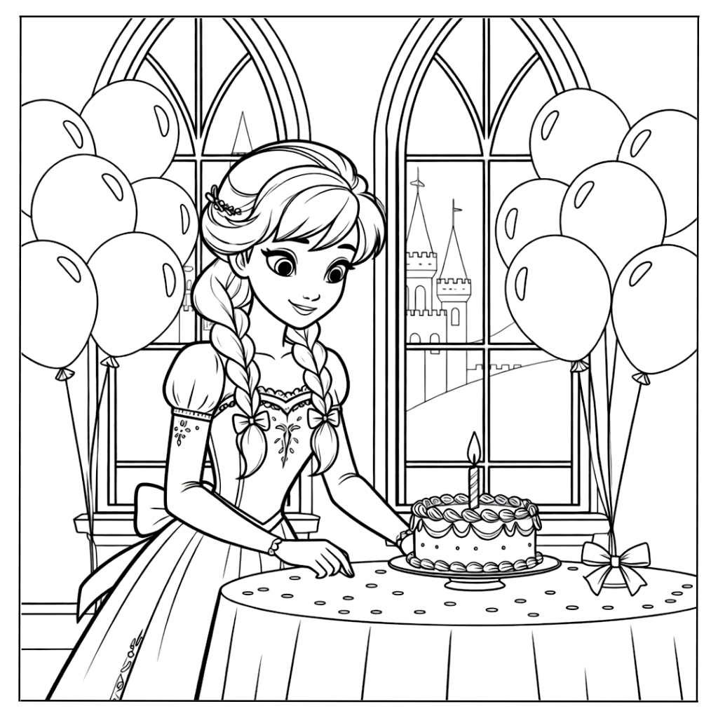 Anna Celebrating with a Birthday Cake Coloring Page