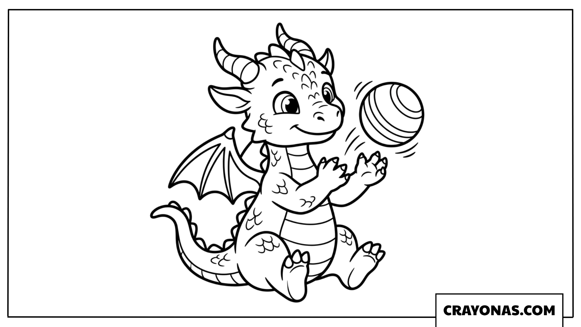 Baby Dragon Playing with Ball Coloring Page
