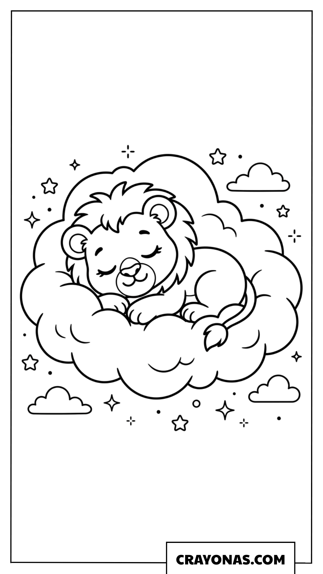Baby Lion Sleeping on Cloud Coloring Page