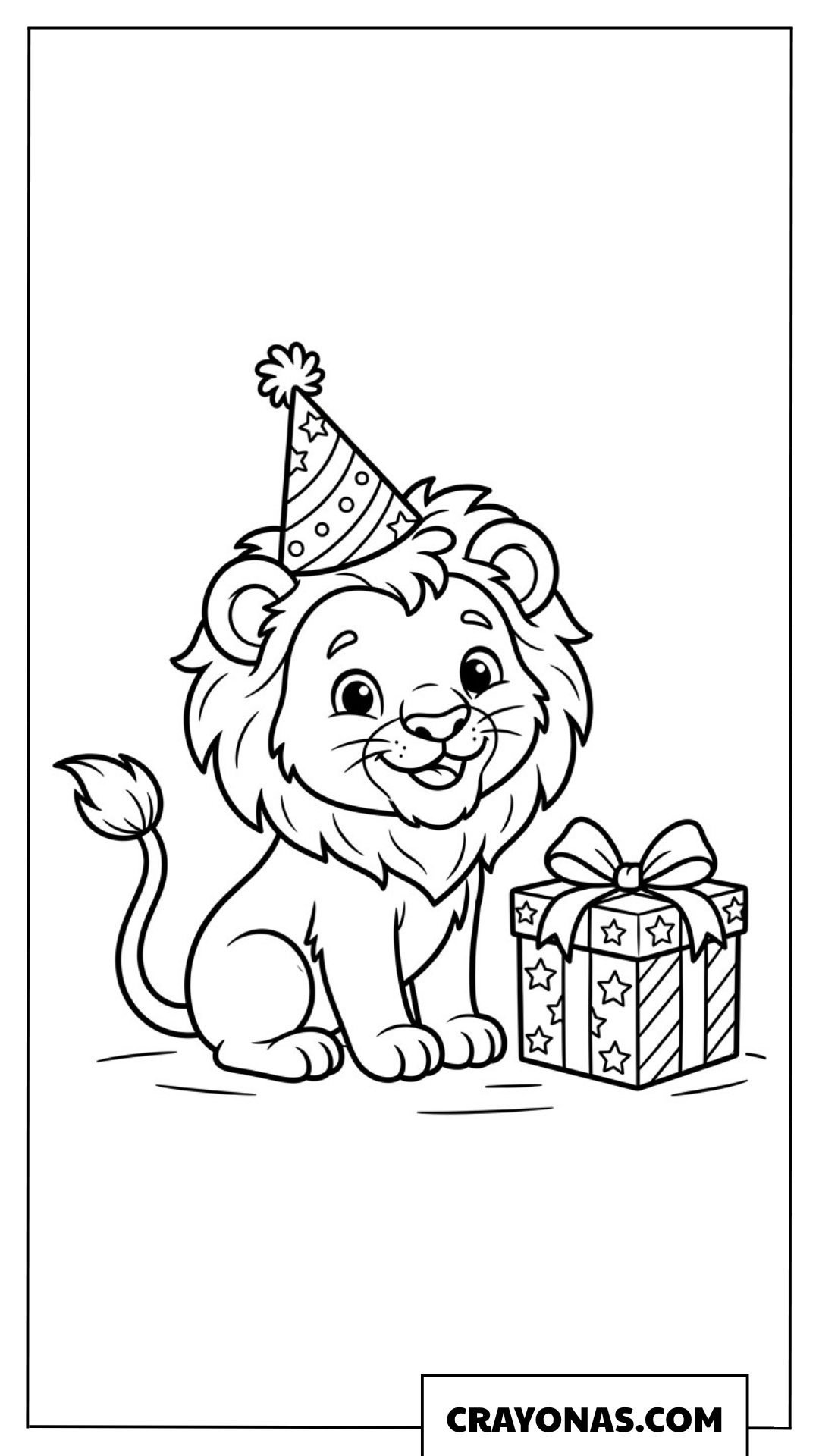 Baby Lion with Birthday Gift Coloring Page