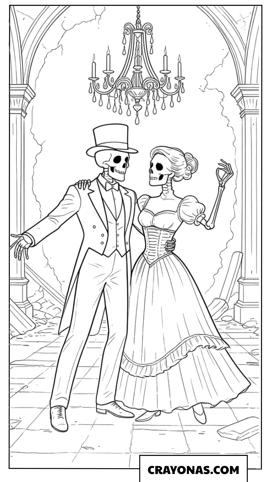 Ballroom Dancing Skeleton Couple Coloring Page