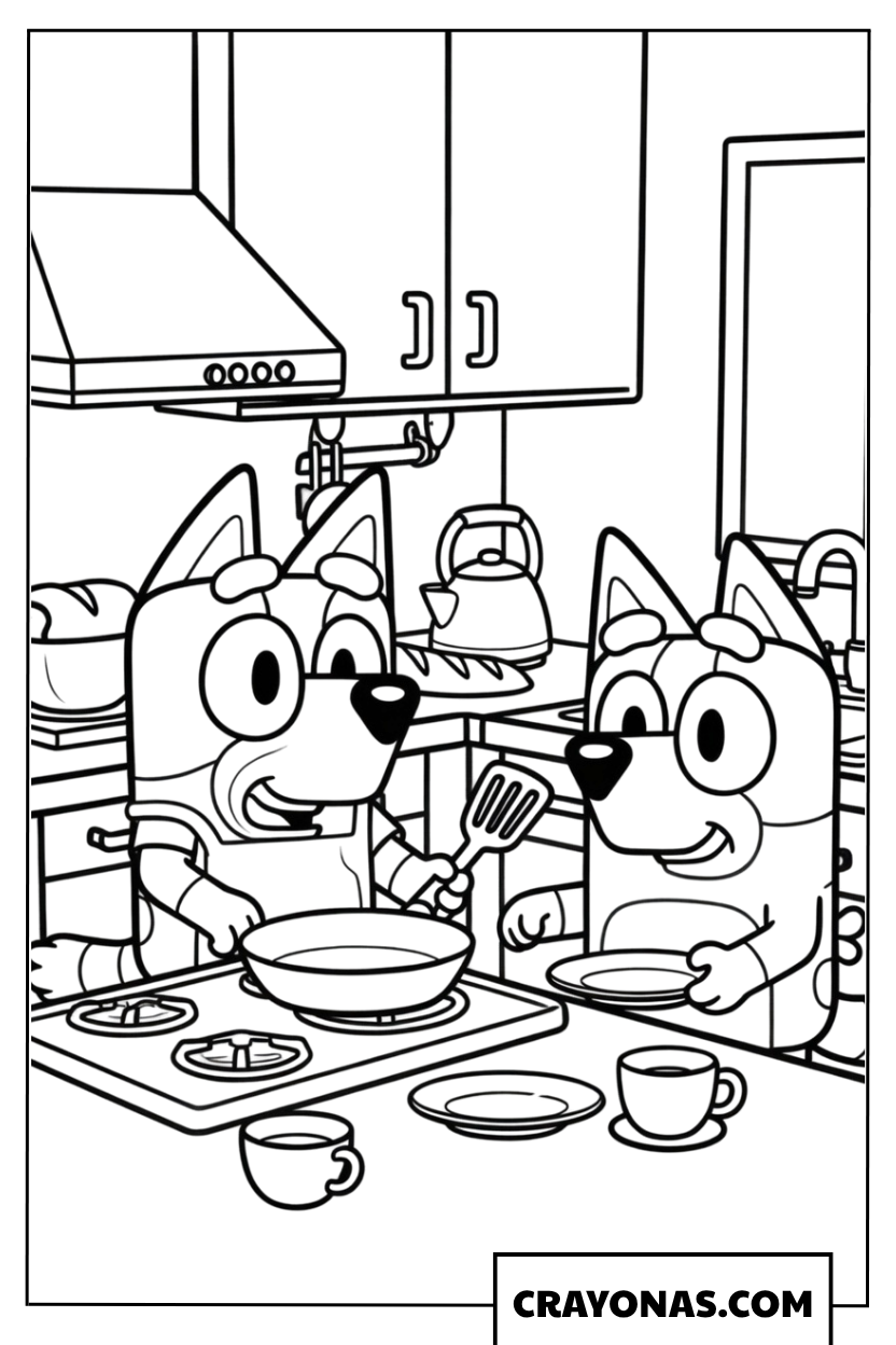 Bandit and Chilli Cooking Coloring Page