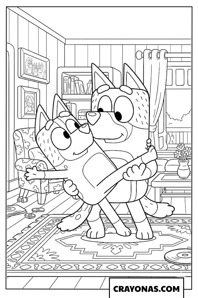 Bandit and Chilli Dancing Coloring Page