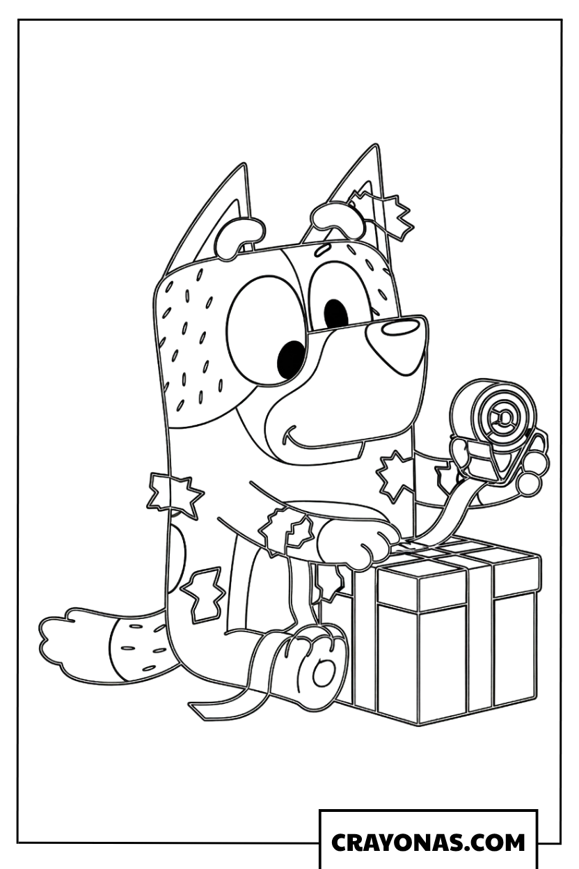 Bandit with Christmas Gift  Coloring Page