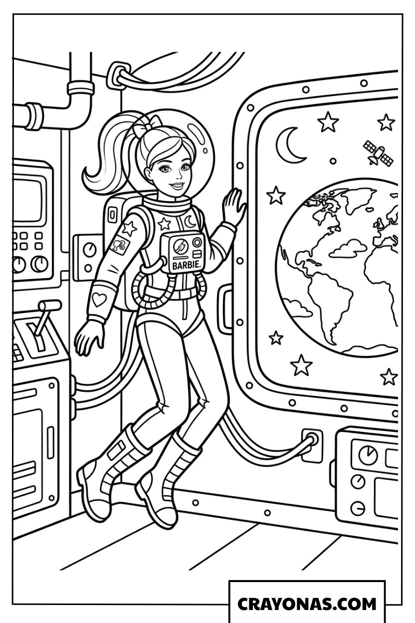 Barbie Astronaut Space Fashion Coloring Page