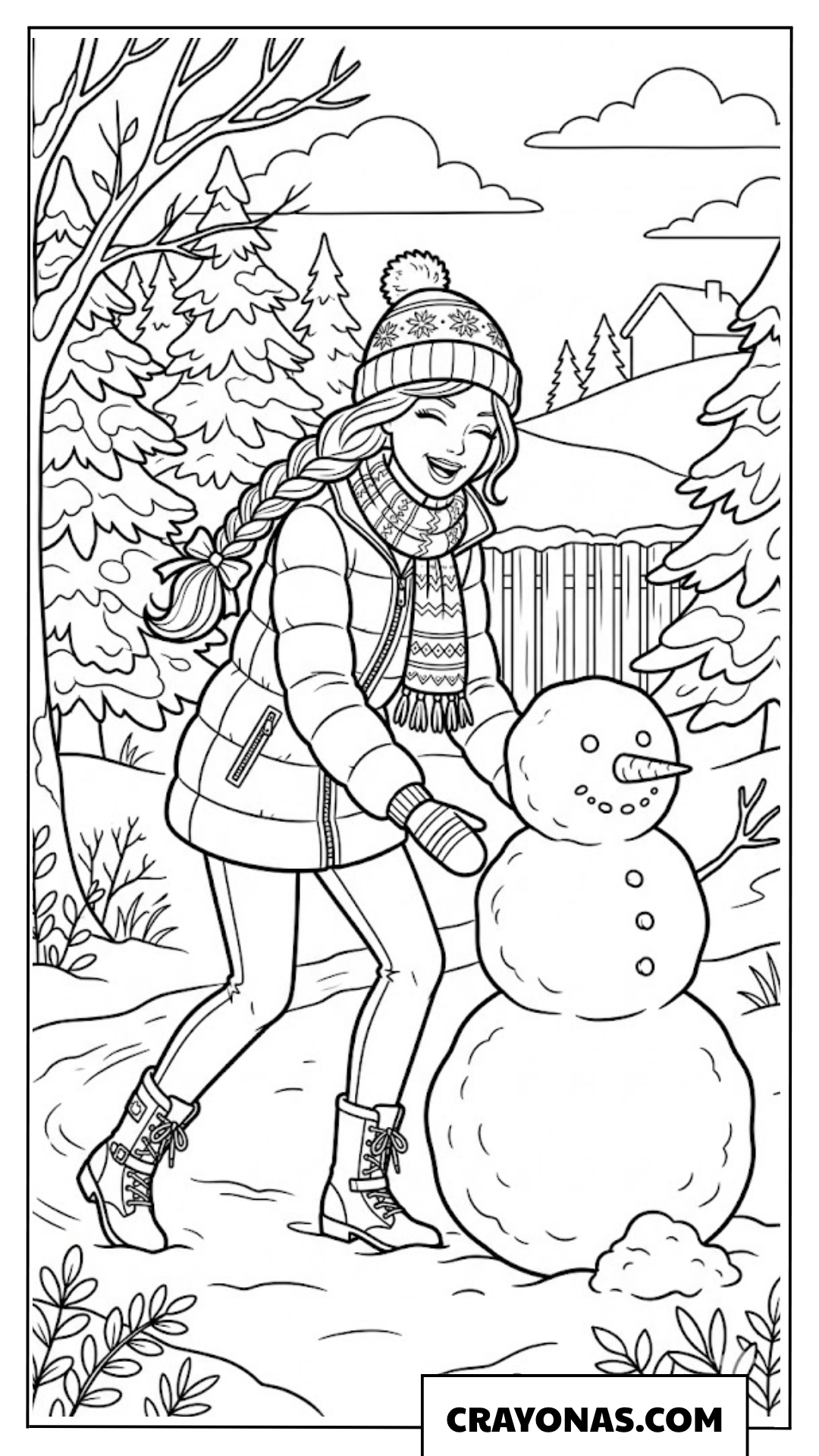 Barbie Building Snowman Coloring Page