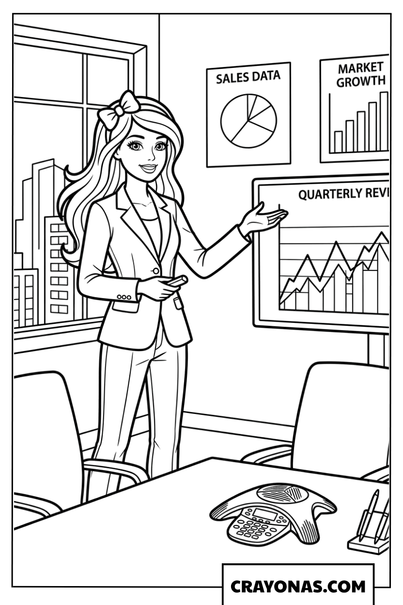 Barbie Business Fashion in Office Coloring Page