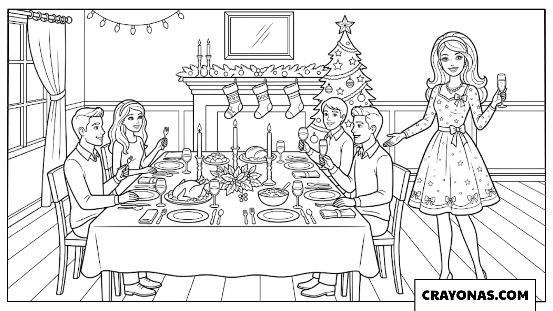 Barbie Christmas Family Dinner Coloring Page